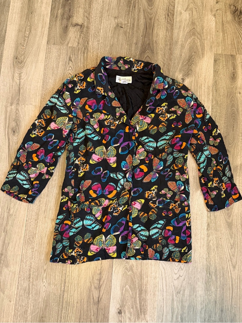 Vintage Payl Stanley Silk Butterfly Print Blazer Jacket Sz 8